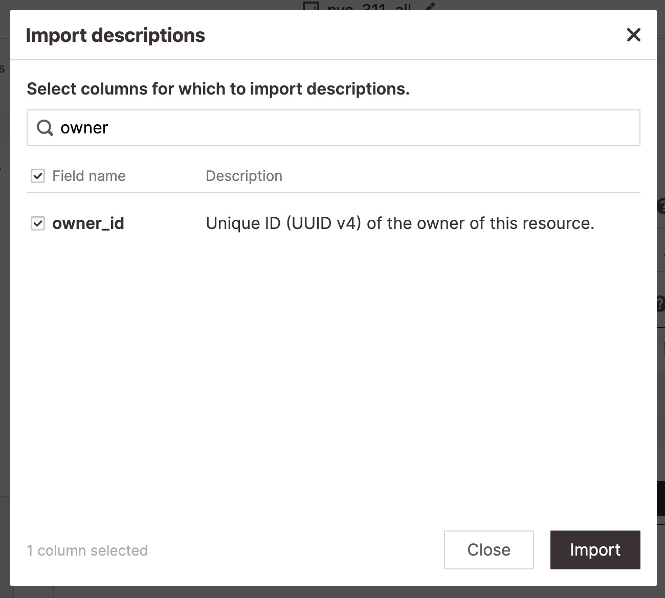 Hashboard import description feature.
